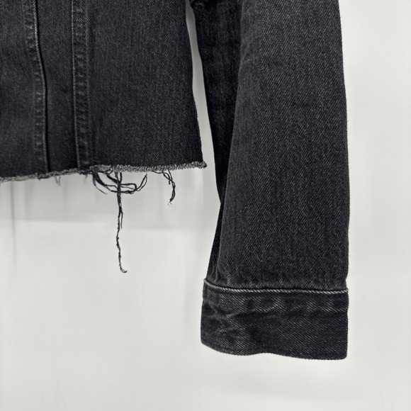 Levi's Denim Trucker Jacket Women‎ Small Black Denim Button Front Altered Design - Picture 4 of 13